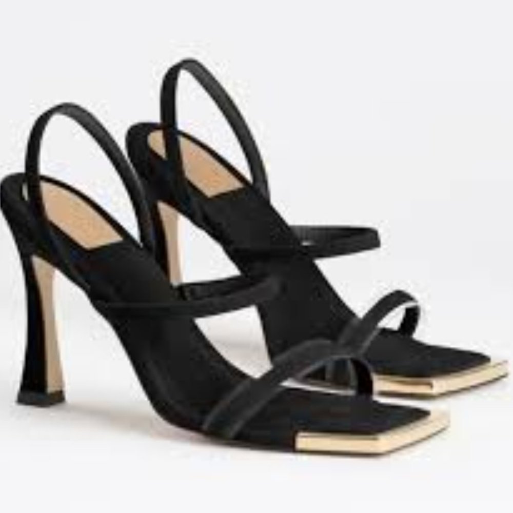Good American Black Slingback Heels with Gold Trim